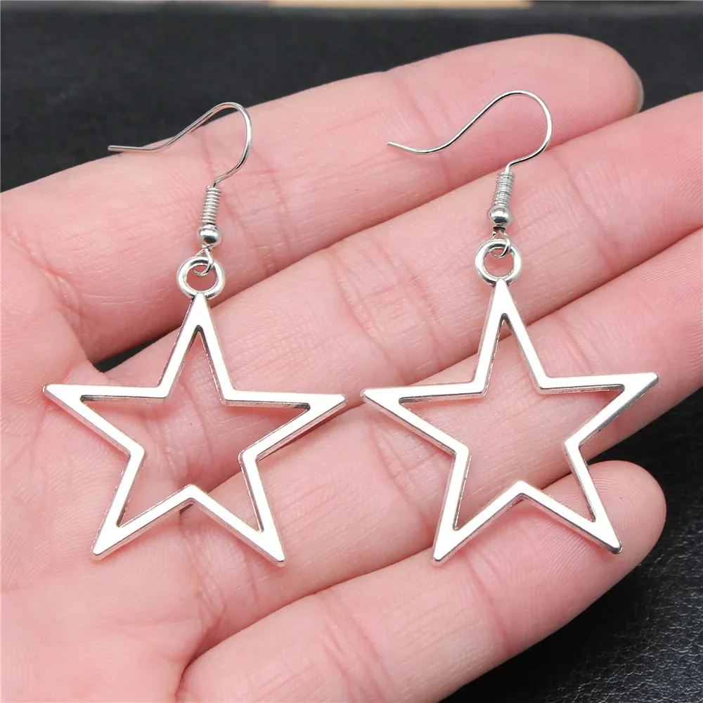 Simple Design Antique Hollow Star Pendant Earrings - Image 2